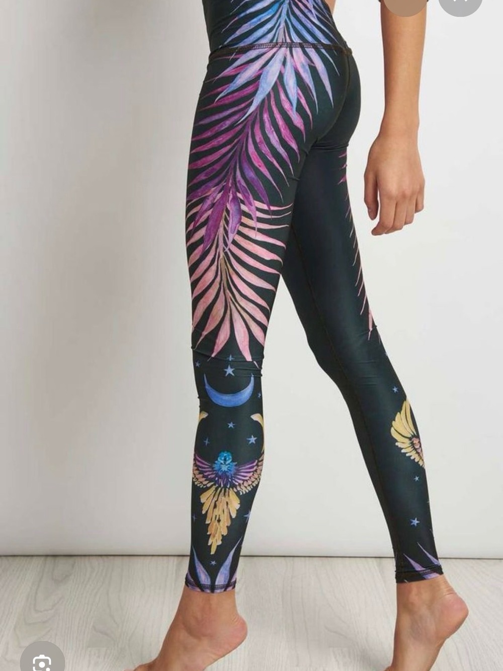teeki Black Leggings with Pink & Purple Botanical Moon Print